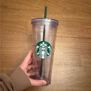 Starbucks 24oz Clear Tumbler with Green Emblem and Straw